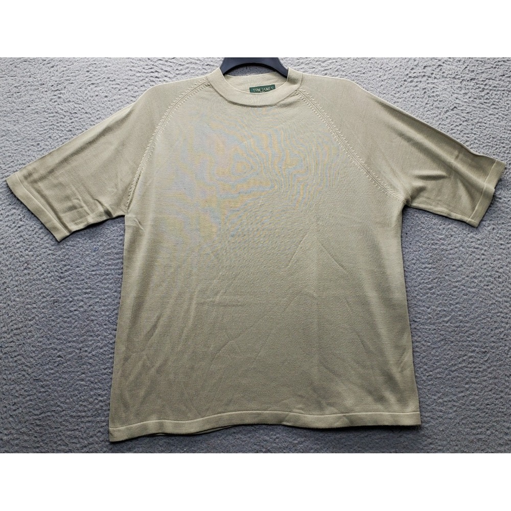 Tom James Sweater Mens L Brown Silk Tight Knit Short Sleeve Crew Neck Pullover